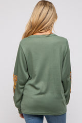 Olive Waffle Knit Contrast Sleeve Maternity Top