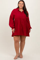 Red Button Down Maternity Plus Dress