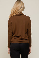 Brown Turtleneck Long Sleeve Maternity Top