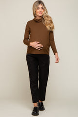 Brown Turtleneck Long Sleeve Maternity Top