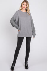 Heather Grey Cable Knit Sleeve Sweater