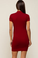 Burgundy Knit Mock Neck Fitted Maternity Dress