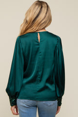 Forest Green Satin Sequin Cuff Maternity Blouse