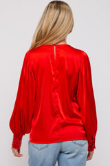 Red Satin Sequin Cuff Maternity Blouse