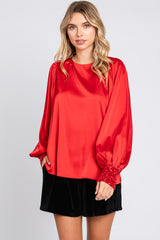 Red Satin Sequin Cuff Maternity Blouse