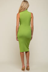 Lime Knit Fitted Turtleneck Maternity Midi Dress