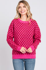 Fuchsia Diagonal Houndstooth Sweater Dress