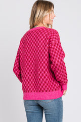 Fuchsia Diagonal Houndstooth Sweater Dress