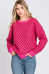 Fuchsia Diagonal Houndstooth Maternity Sweater