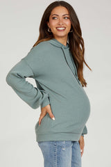 Light Olive Ribbed Hooded Maternity Top