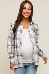 Grey Flannel Plaid Button Up Maternity Top