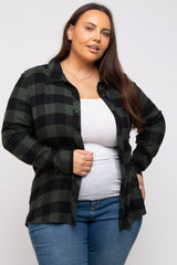 Forest Green Checkered Plus Long Sleeve Button Down Top