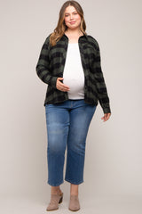 Forest Green Checkered Maternity Plus Long Sleeve Button Down Top