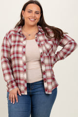 Burgundy Flannel Plaid Button Up Maternity Top