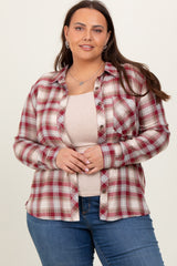 Burgundy Flannel Plaid Button Up Top