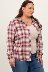 Burgundy Flannel Plaid Button Up Top