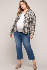 Forest Green Plaid Button Down Maternity Plus Top