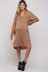 Mocha Striped Maternity Shirt Dress