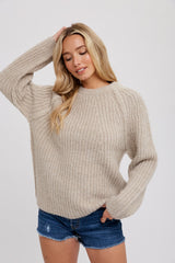 Beige Basic Chunky Knit Maternity Sweater