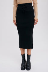 Black Rib Knit Midi Skirt