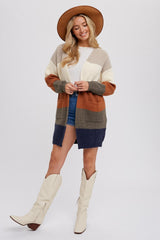 Cream Color Block Soft Knit Cardigan