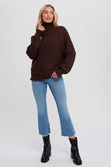 Brown Chunky Knit Mock Neck Sweater