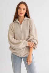 Taupe Oversized Zip Up Maternity Cardigan