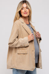 Beige Denim Front Pocket Maternity Blazer