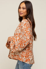 Orange Leaf Print Button Up Maternity Top