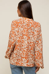 Orange Leaf Print Button Up Maternity Top