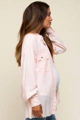 Peach Collared Button Front Raw Hem Maternity Top