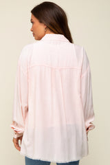 Peach Collared Button Front Raw Hem Maternity Top