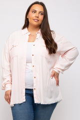 Peach Button Up Fringe Hem Maternity Plus Top