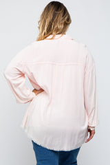 Peach Button Up Fringe Hem Maternity Plus Top
