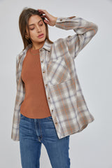 Taupe Flannel Plaid Button Up Maternity Top