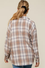 Taupe Flannel Plaid Button Up Maternity Top