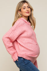 Pink Mixed Knit Maternity Hooded Sweater