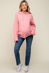 Pink Mixed Knit Maternity Hooded Sweater