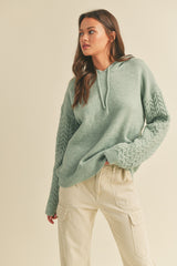 Mint Green Mixed Knit Maternity Hooded Sweater