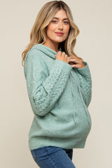 Mint Green Mixed Knit Maternity Hooded Sweater