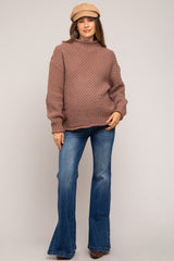 Mocha Chunky Knit Mock Neck Maternity Sweater