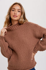 Mocha Chunky Knit Mock Neck Maternity Sweater