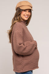 Mocha Chunky Knit Mock Neck Maternity Sweater