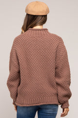 Mocha Chunky Knit Mock Neck Maternity Sweater