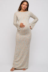 Cream Floral Long Sleeve Open Back Maternity Maxi Dress