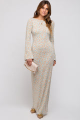 Cream Floral Long Sleeve Open Back Maxi Dress