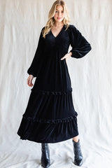 Black Velvet Smocked Maternity Midi Dress