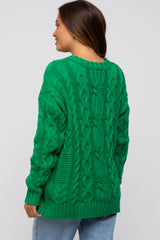 Green Chunky Cable Knit Maternity Sweater