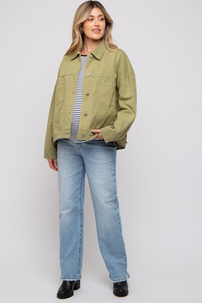Light Olive Basic Maternity Denim Jacket