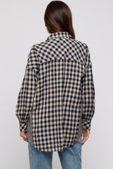 Navy Mixed Plaid Fringe Maternity Button Down Top